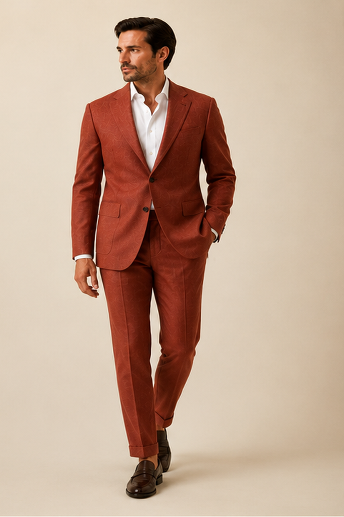 Rust Brown Linen Blend Suit
