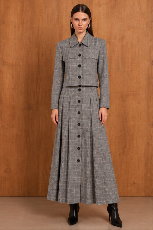 Classic Plaid Jacket & Skirt Set