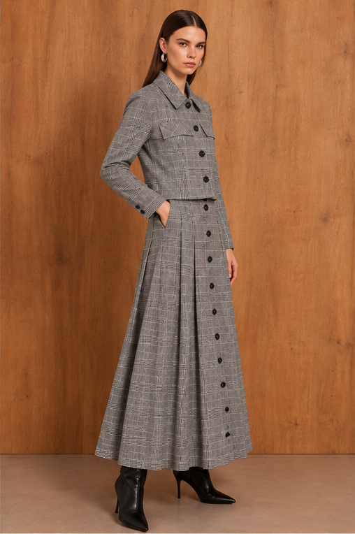 Classic Plaid Jacket & Skirt Set