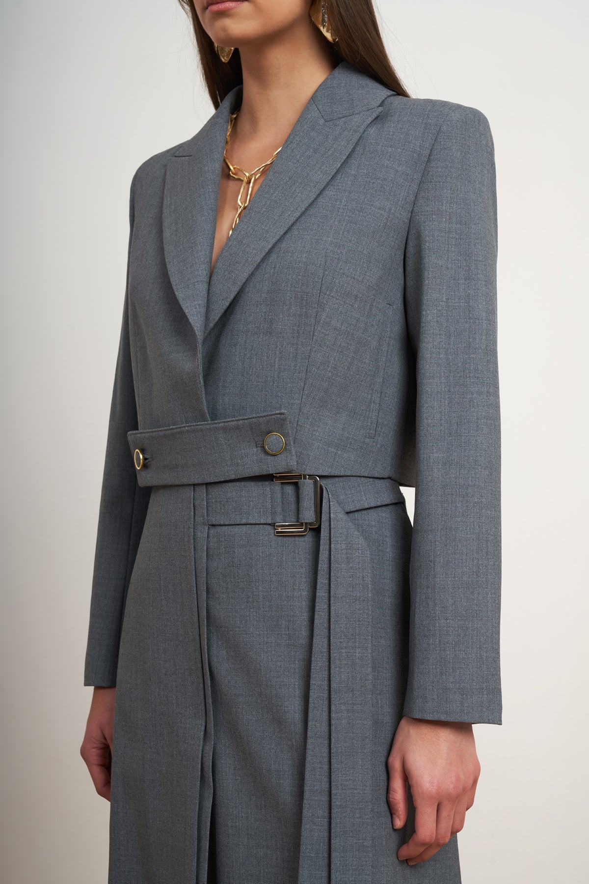 Belted Blazer & Wrap Midi Skirt Set