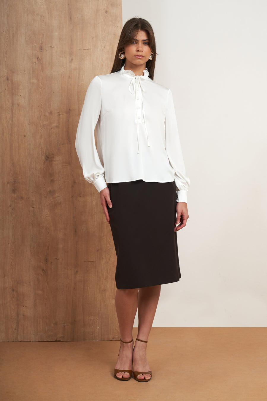 Ruffle Necktie Blouse