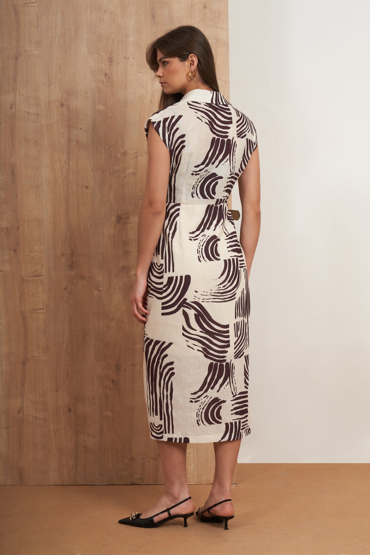 Abstract Belted Midi Dress
