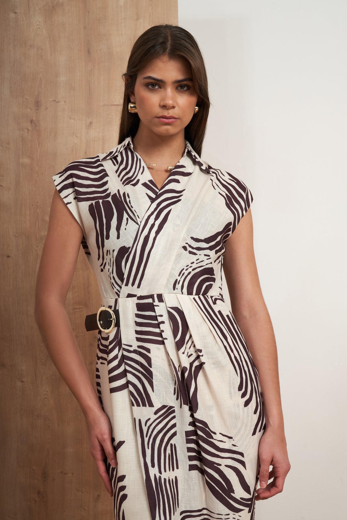 Abstract Belted Midi Dress