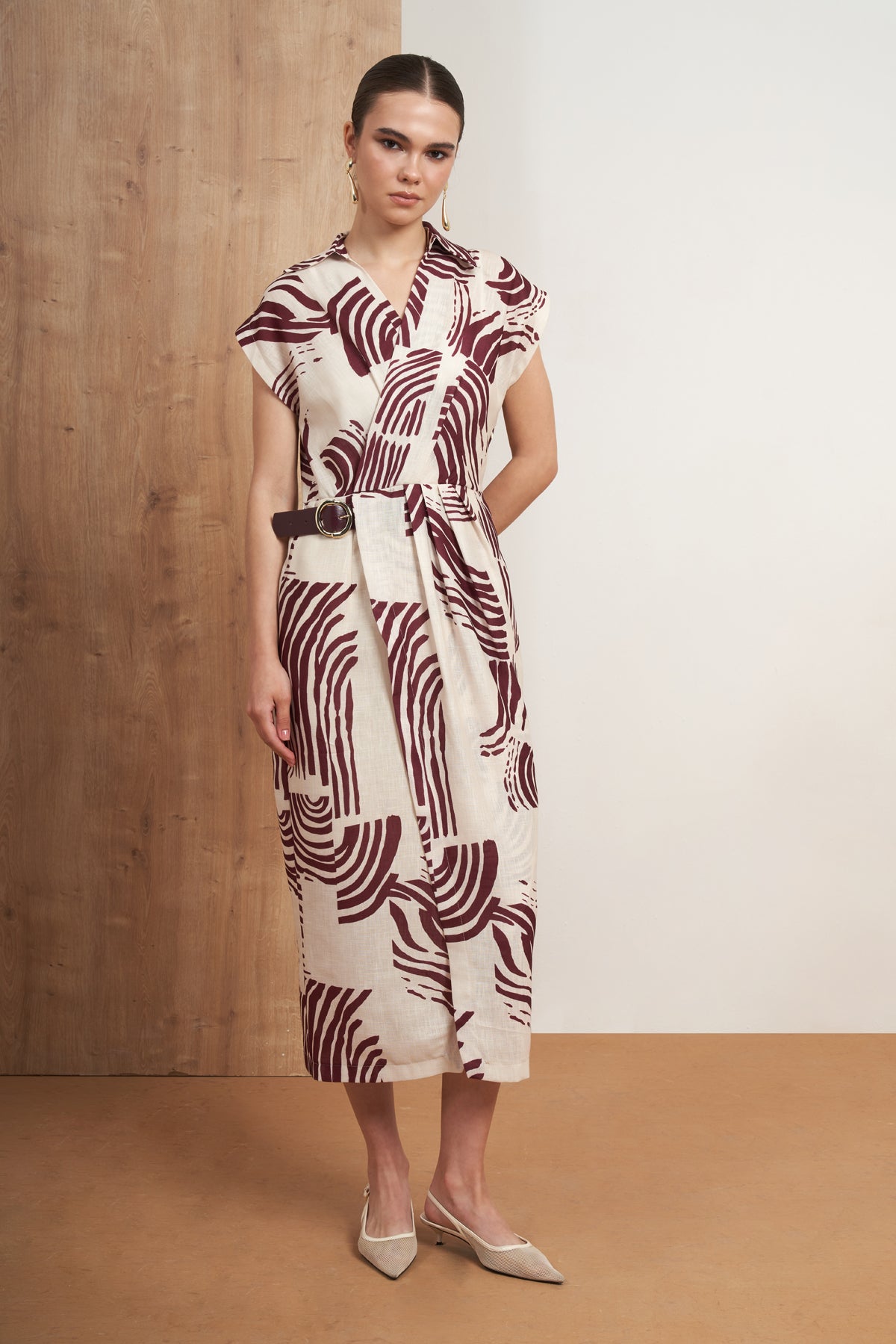 Abstract Belted Midi Dress