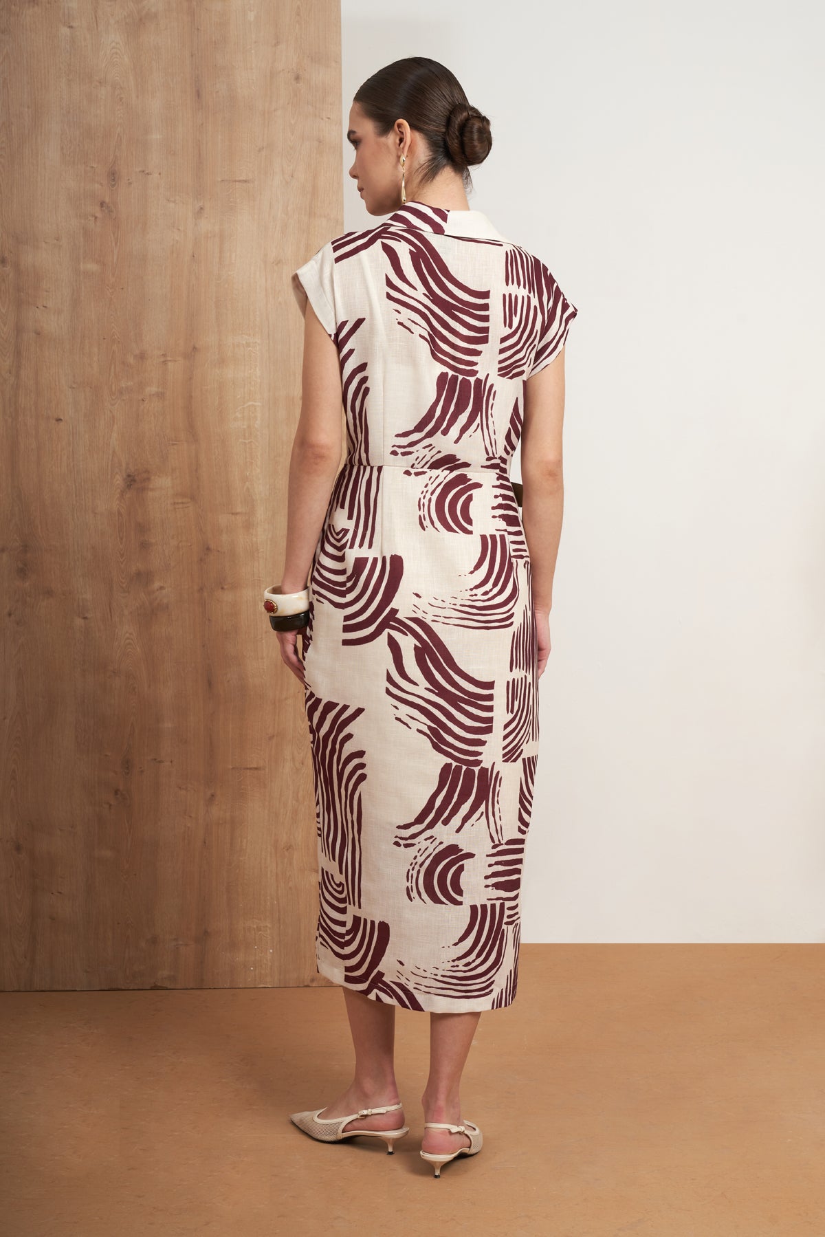 Abstract Belted Midi Dress