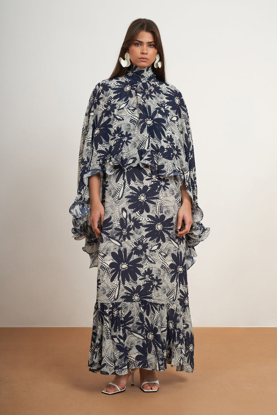 Floral Cape Maxi Dress