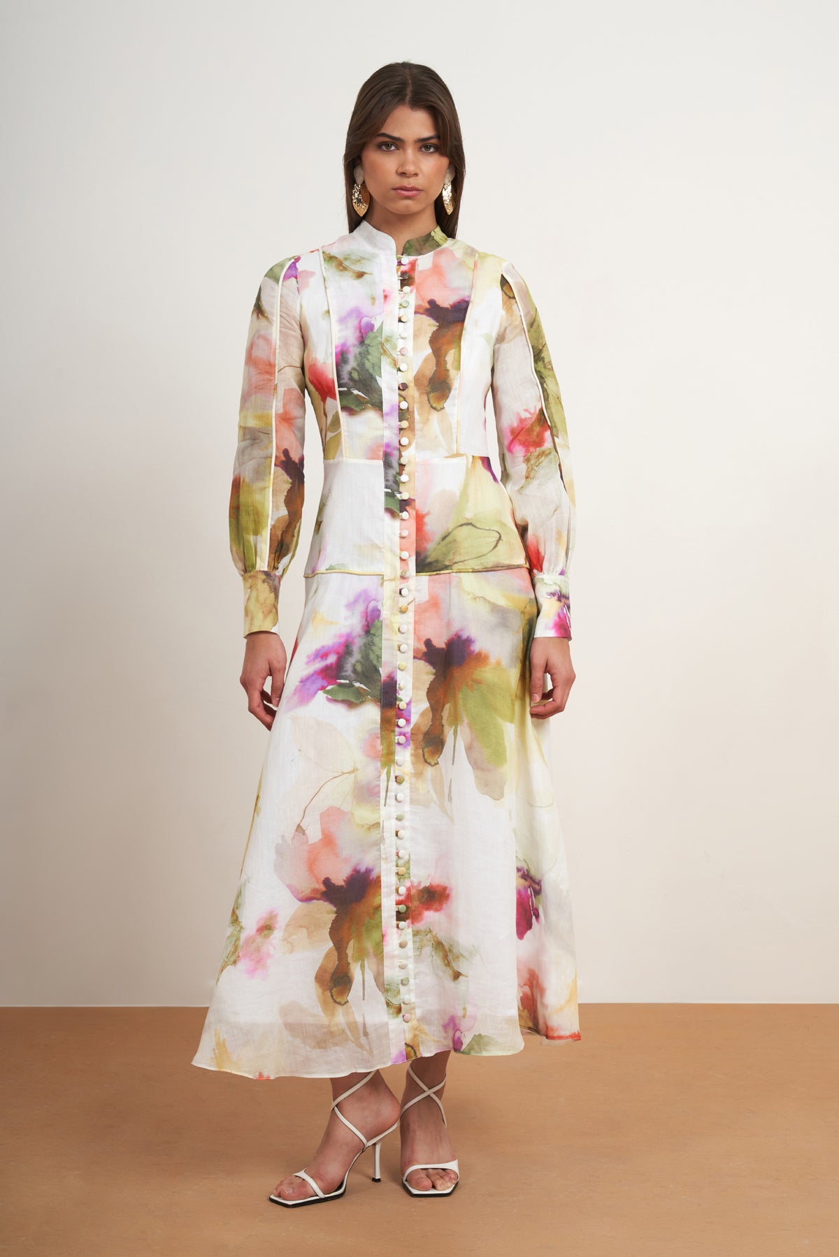 Watercolor Floral Button Dress