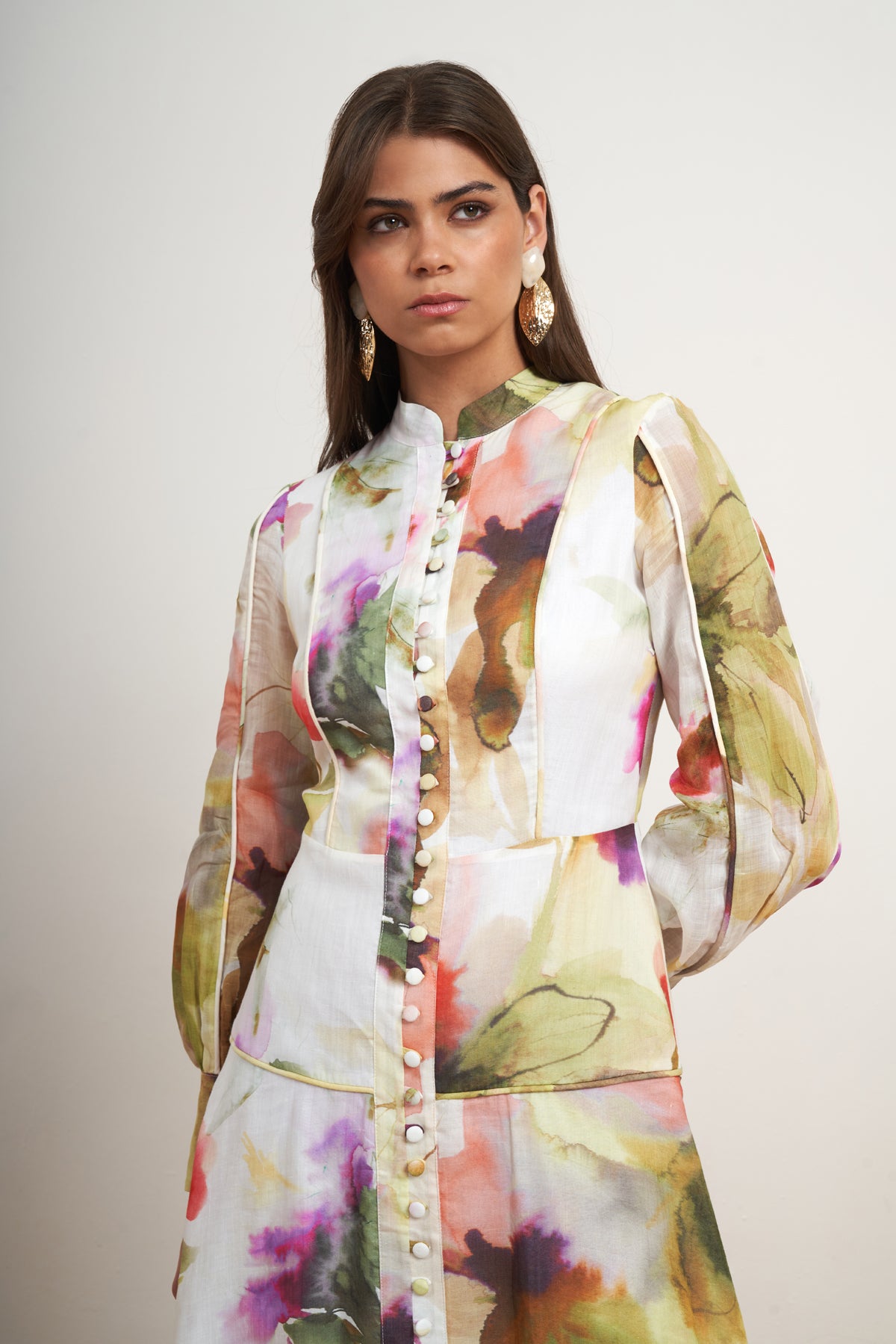 Watercolor Floral Button Dress