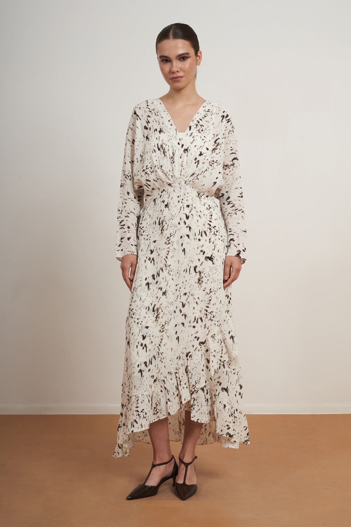 Abstract Ruffle Midi Dress