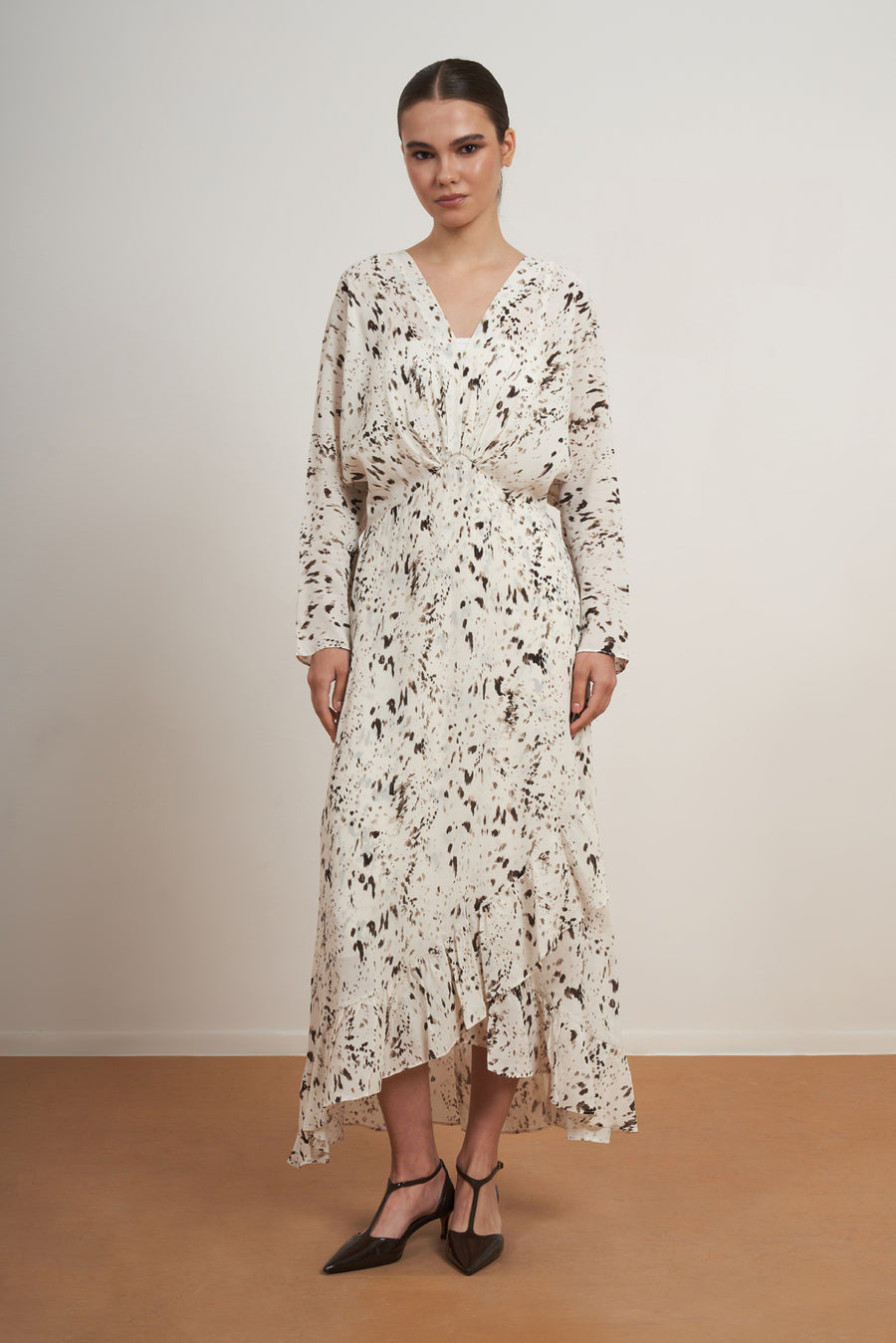 Abstract Ruffle Midi Dress