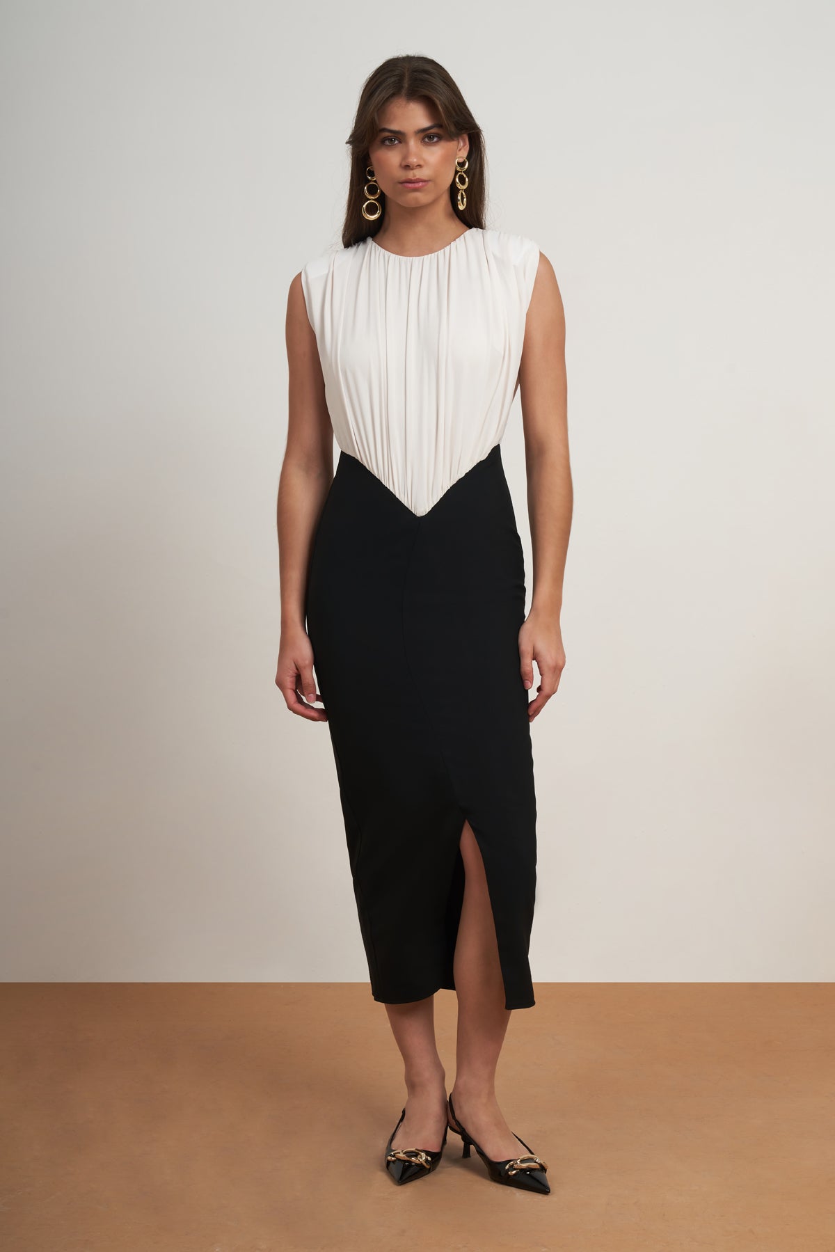 Contrast Draped Midi Dress