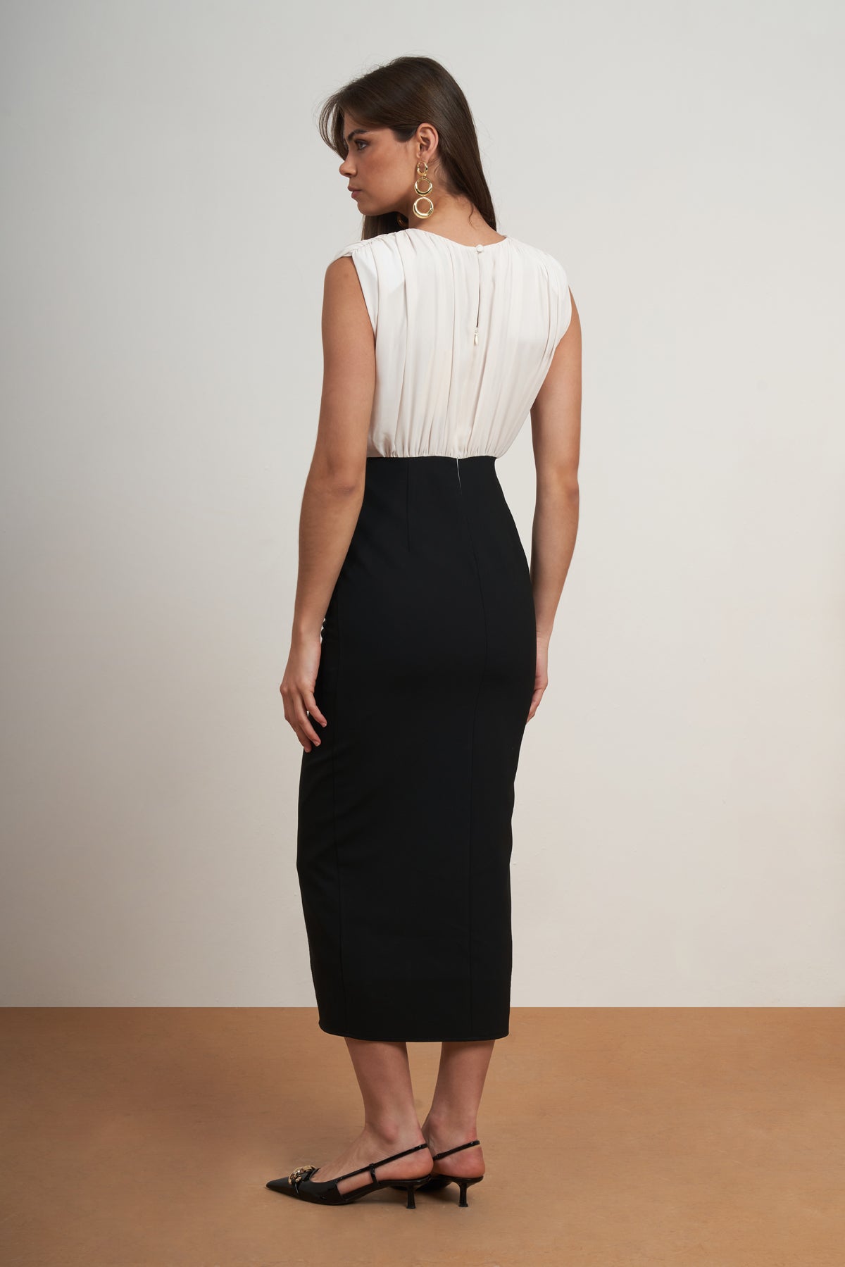 Contrast Draped Midi Dress