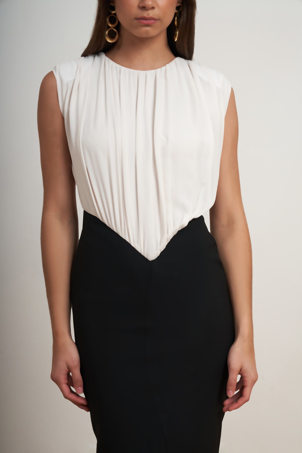 Contrast Draped Midi Dress