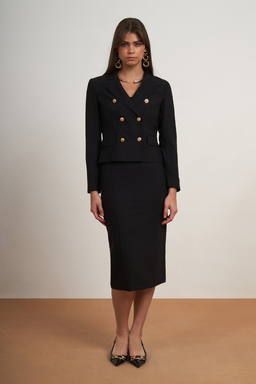 Signature Double-Breasted Skirt Suit
