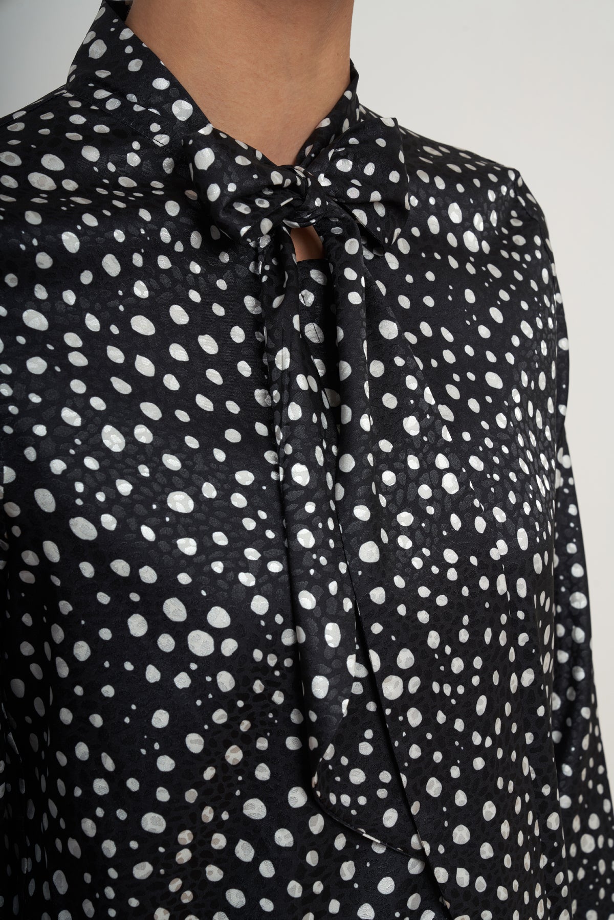 Polka Dot Tie-Neck Blouse