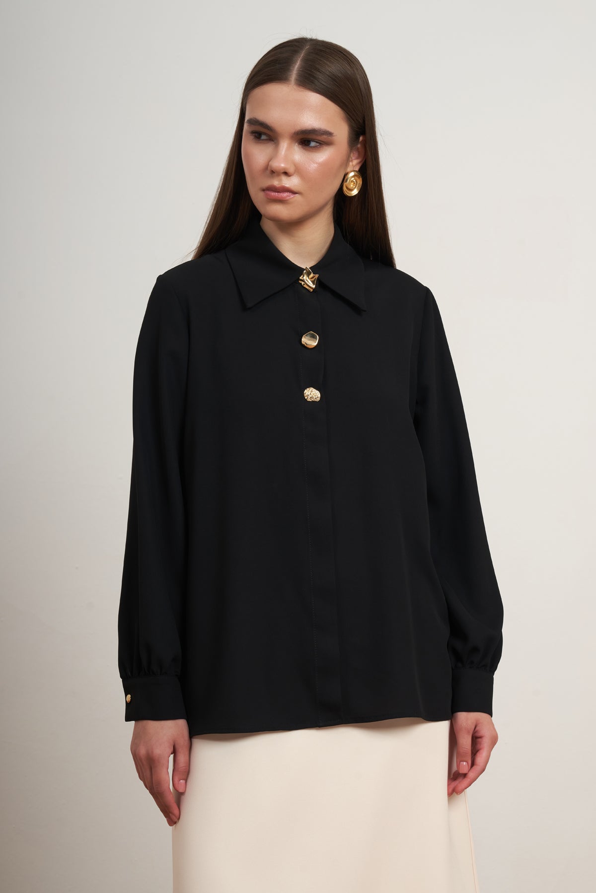 Gold Button Classic Blouse