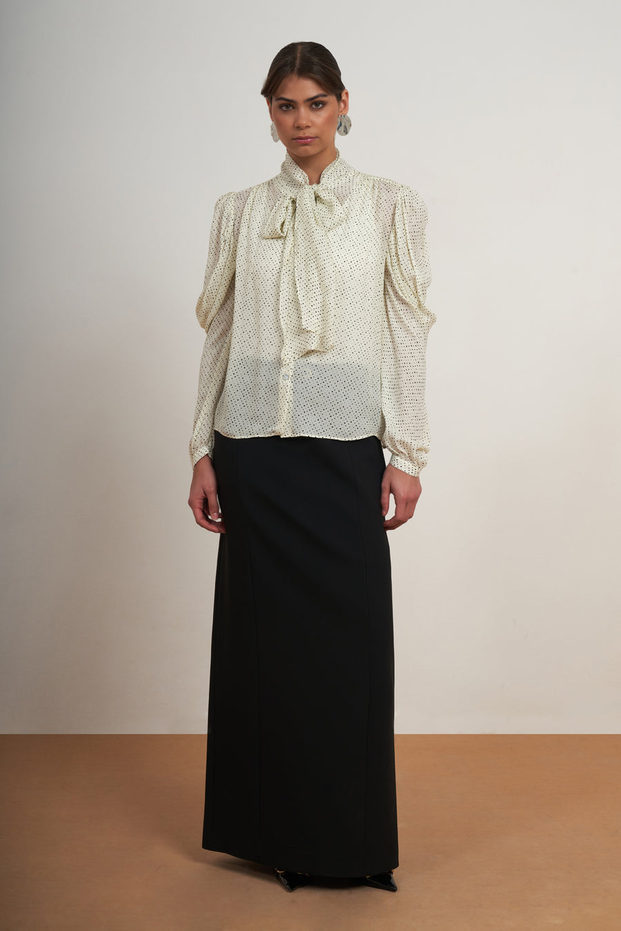 Tie-Neck Polka Dot Blouse