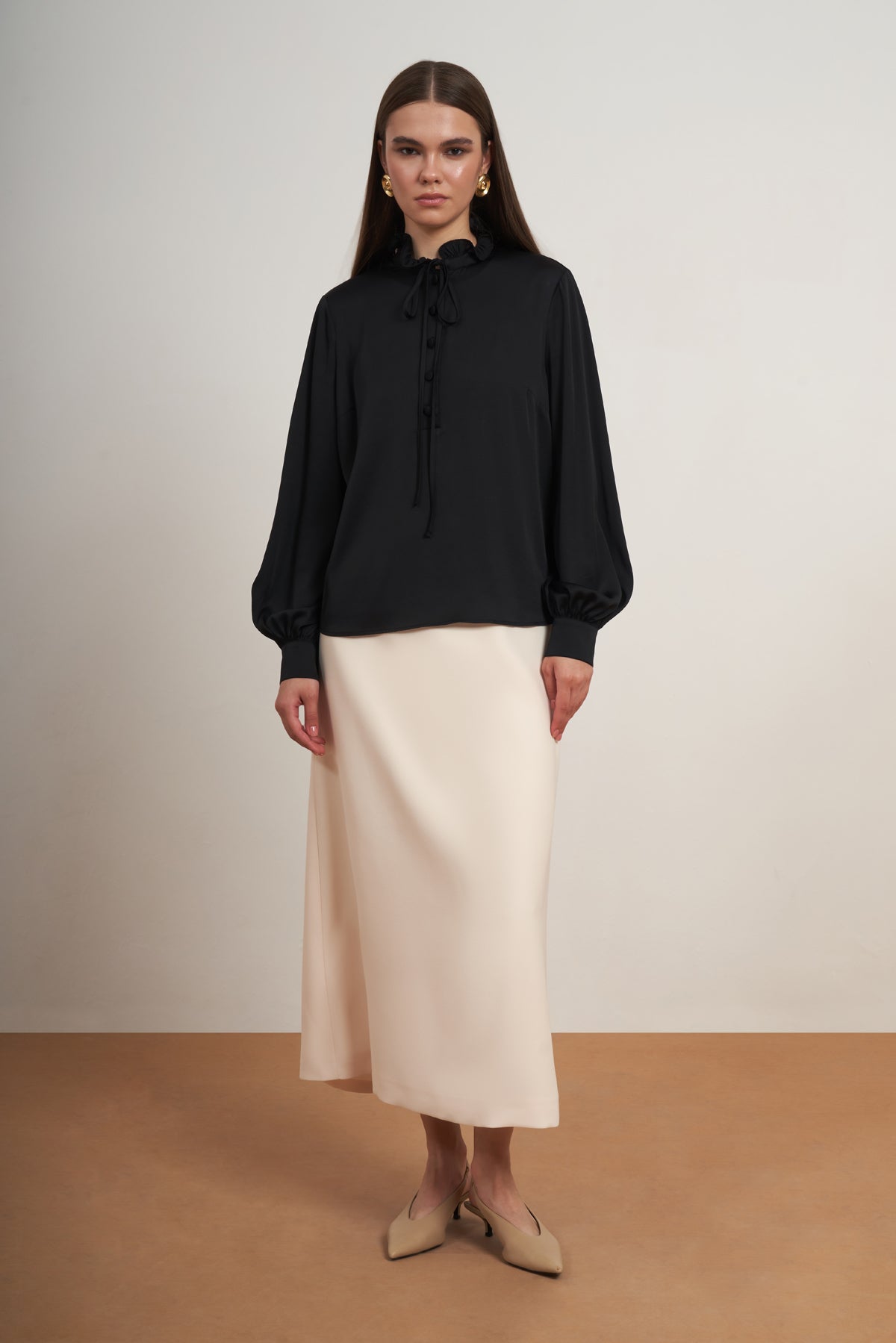 Ruffle Necktie Blouse