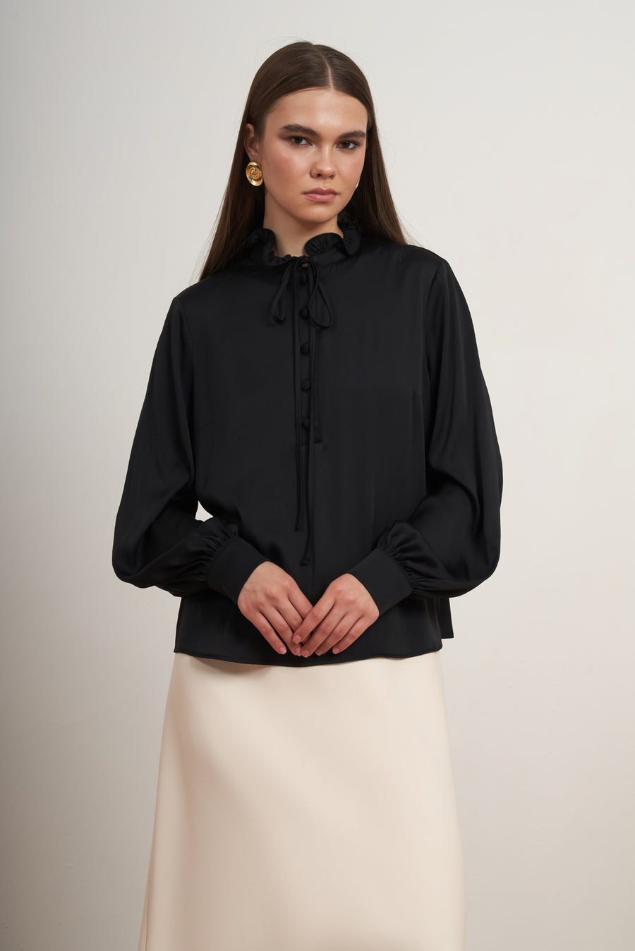Ruffle Necktie Blouse