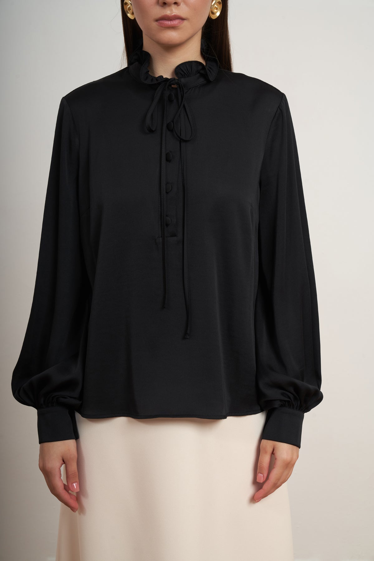 Ruffle Necktie Blouse