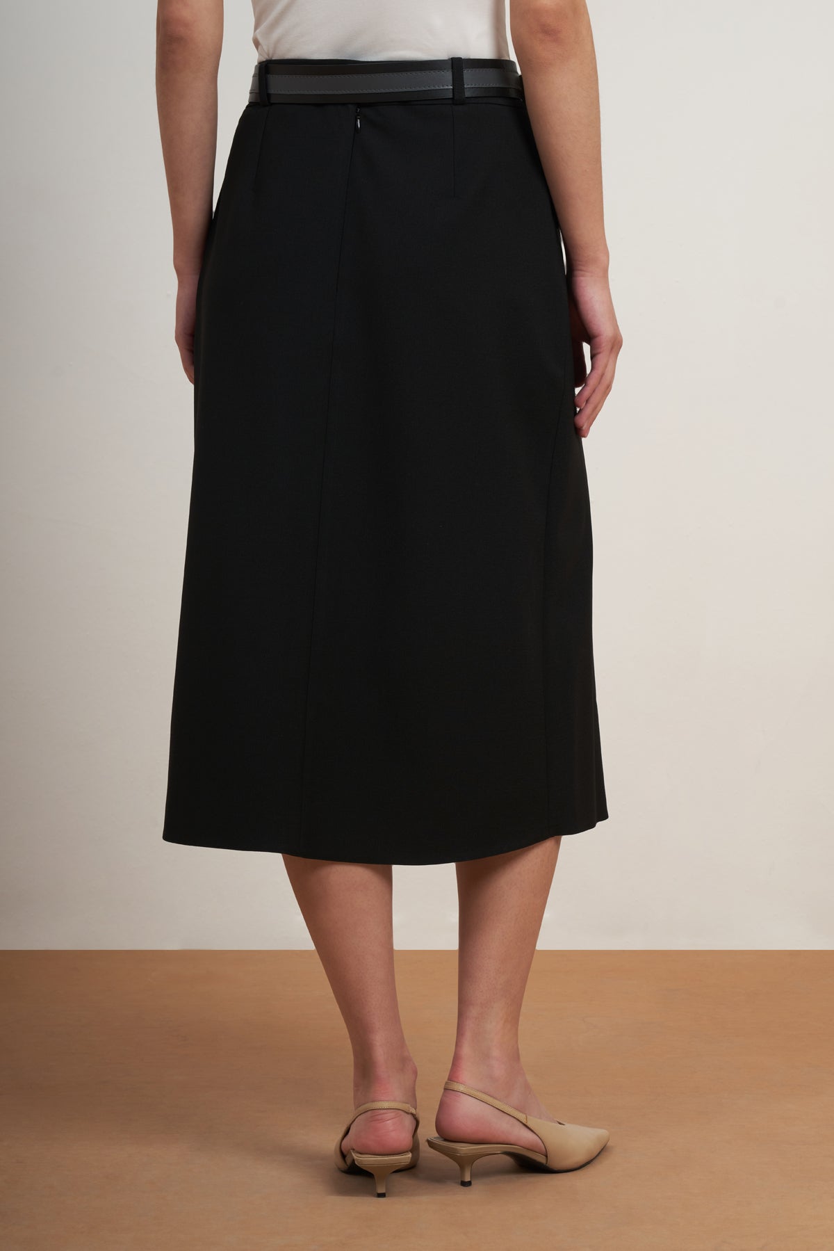 Belted Pleated Midi Skirt