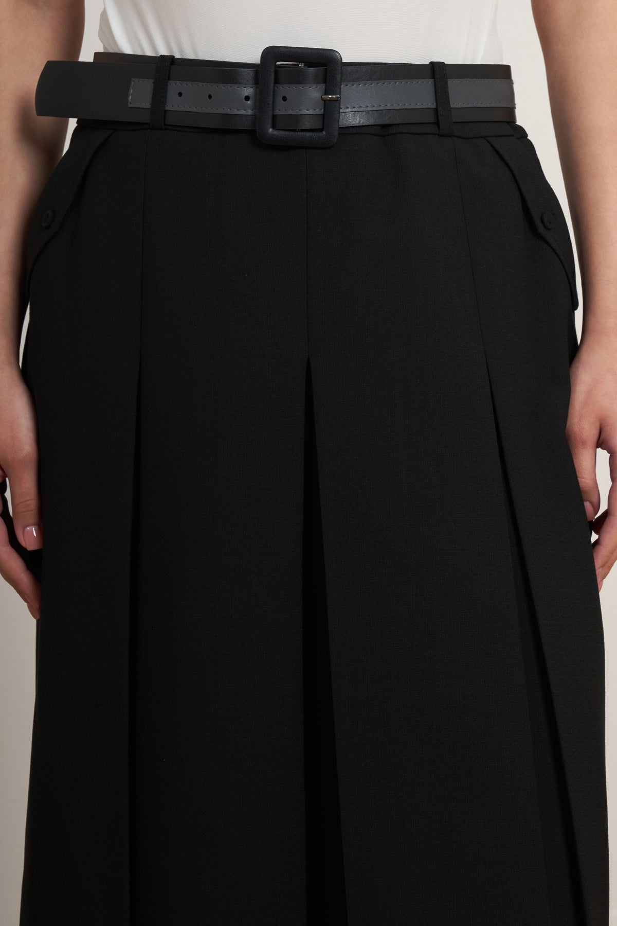 Belted Pleated Midi Skirt