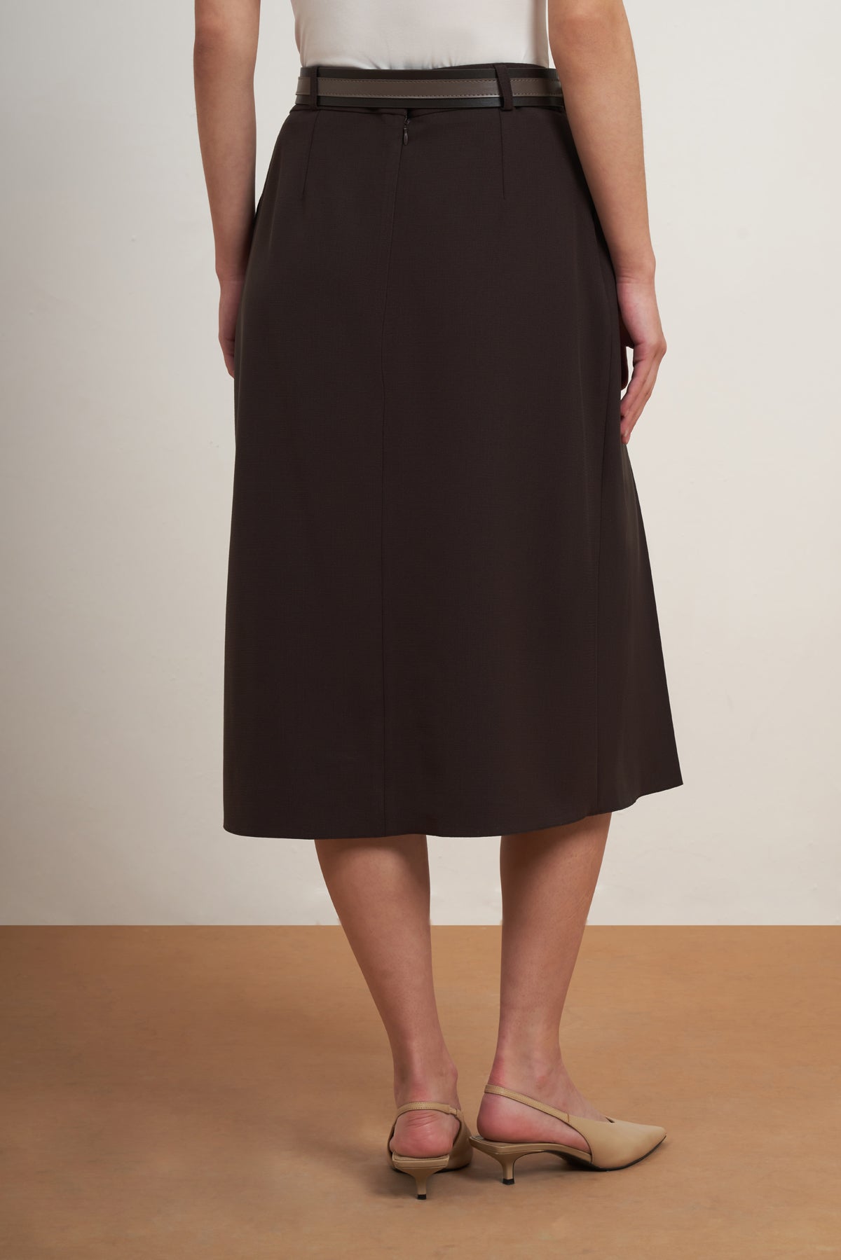 Belted Pleated Midi Skirt