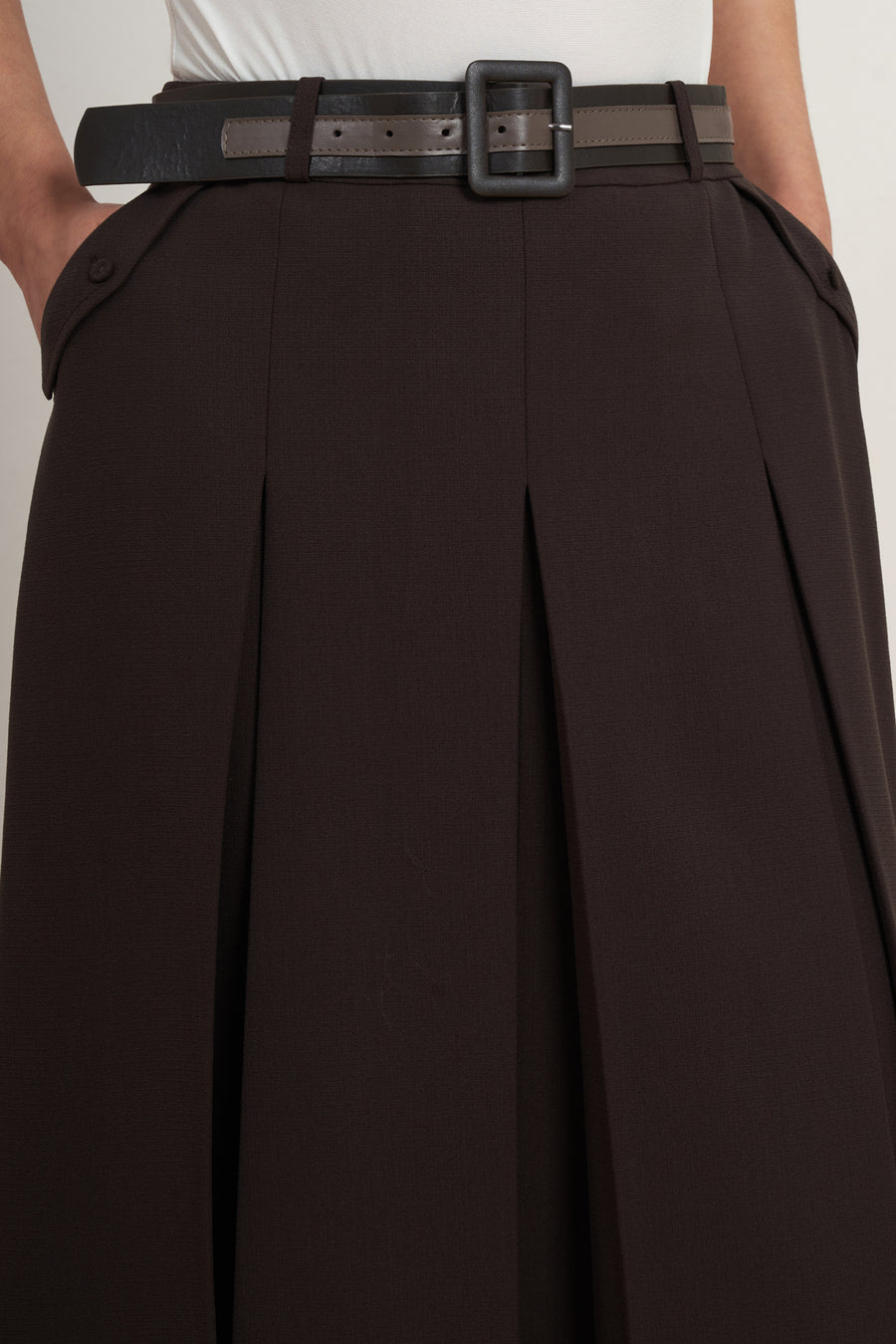 Belted Pleated Midi Skirt