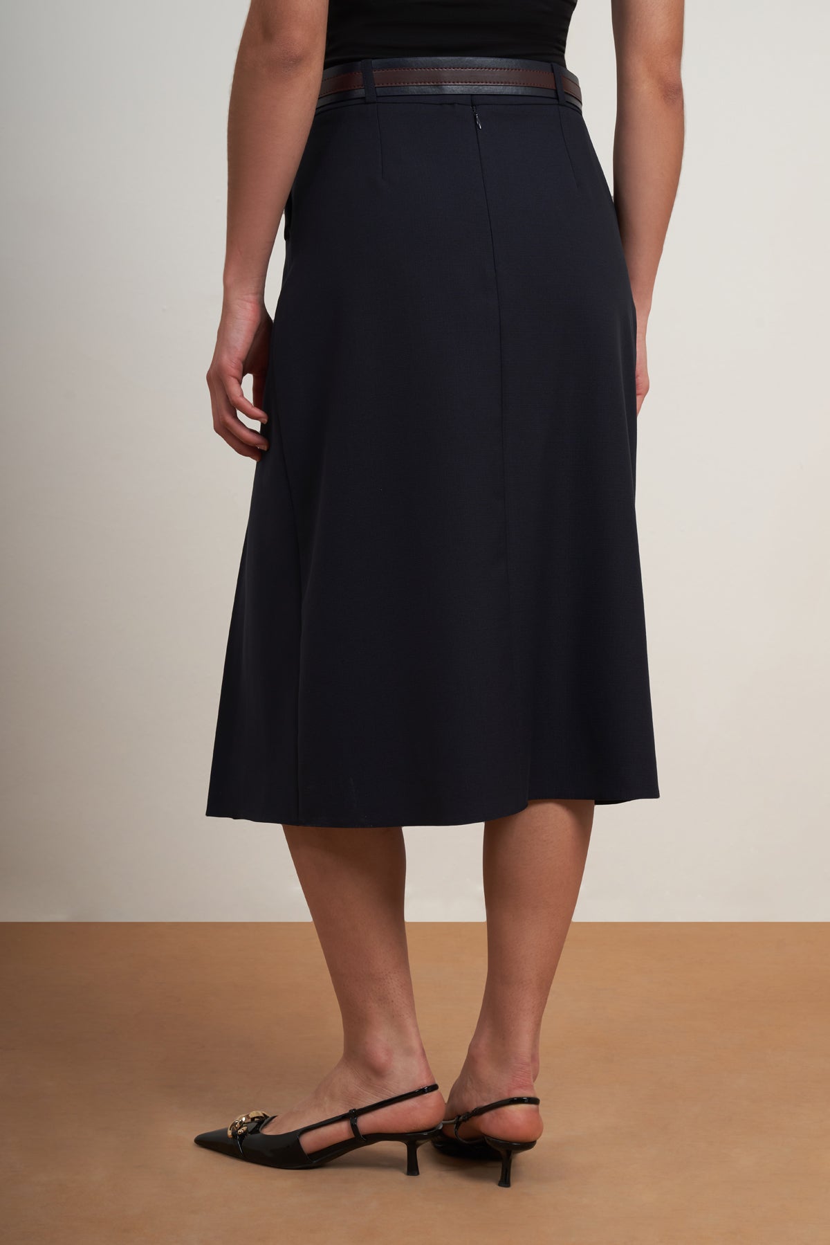 Belted Pleated Midi Skirt
