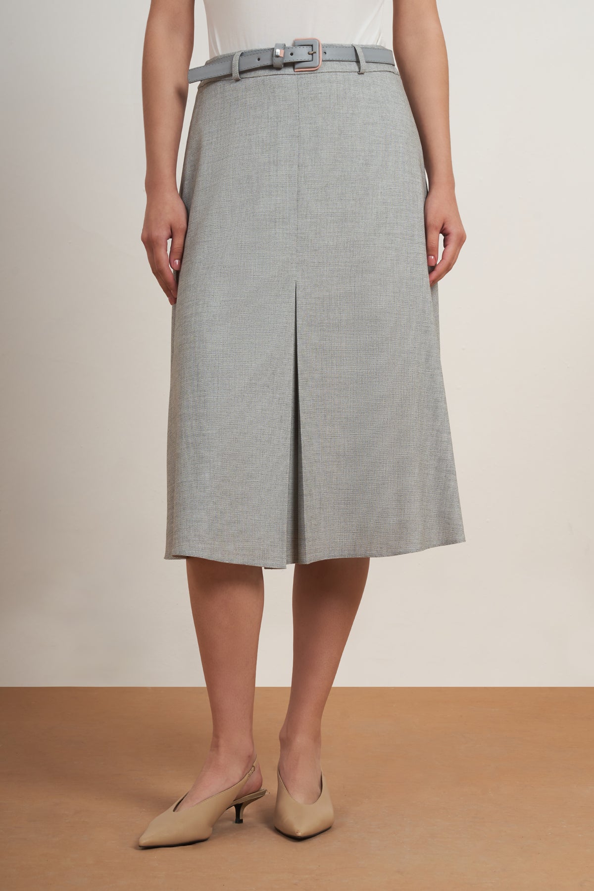 Belted A-Line Midi Skirt