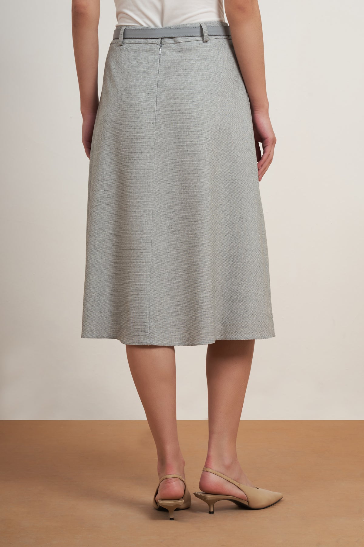 Belted A-Line Midi Skirt