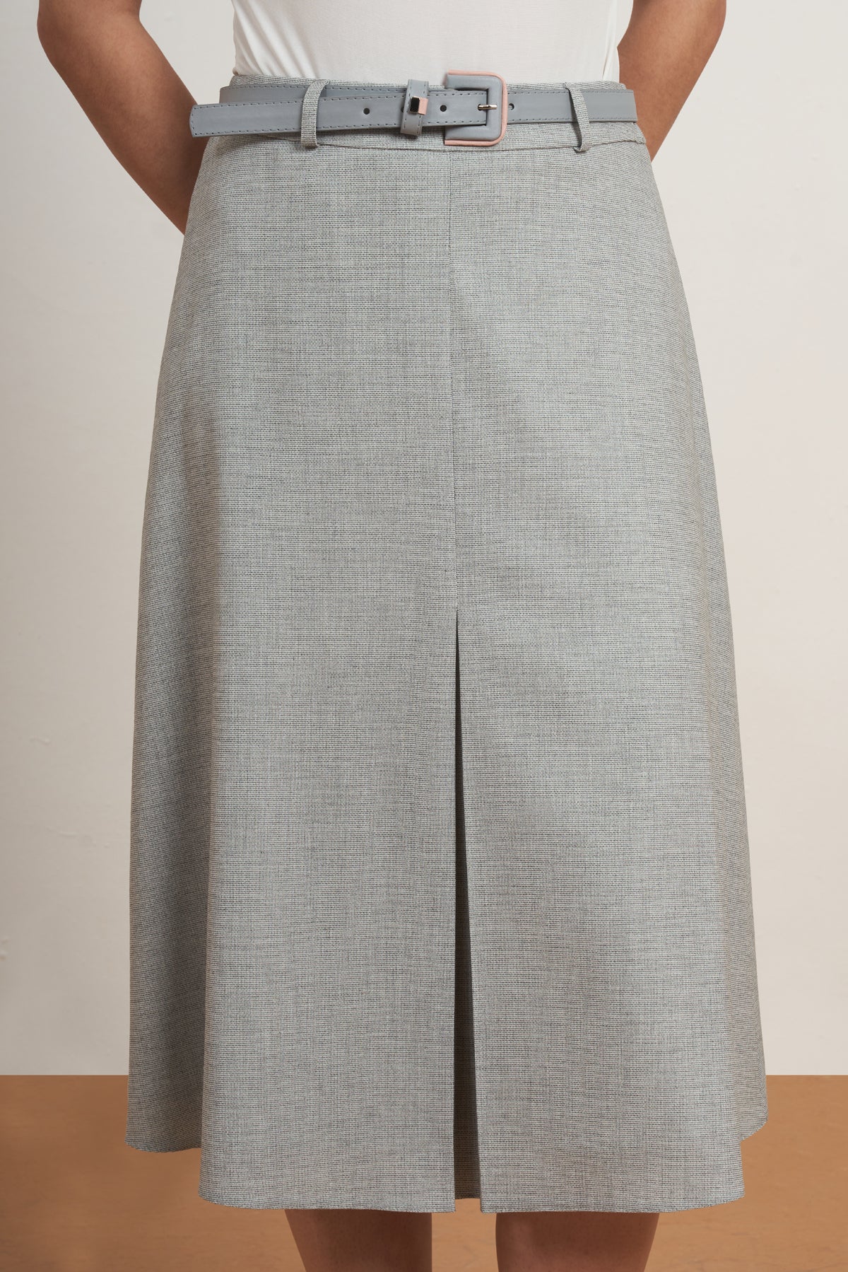 Belted A-Line Midi Skirt