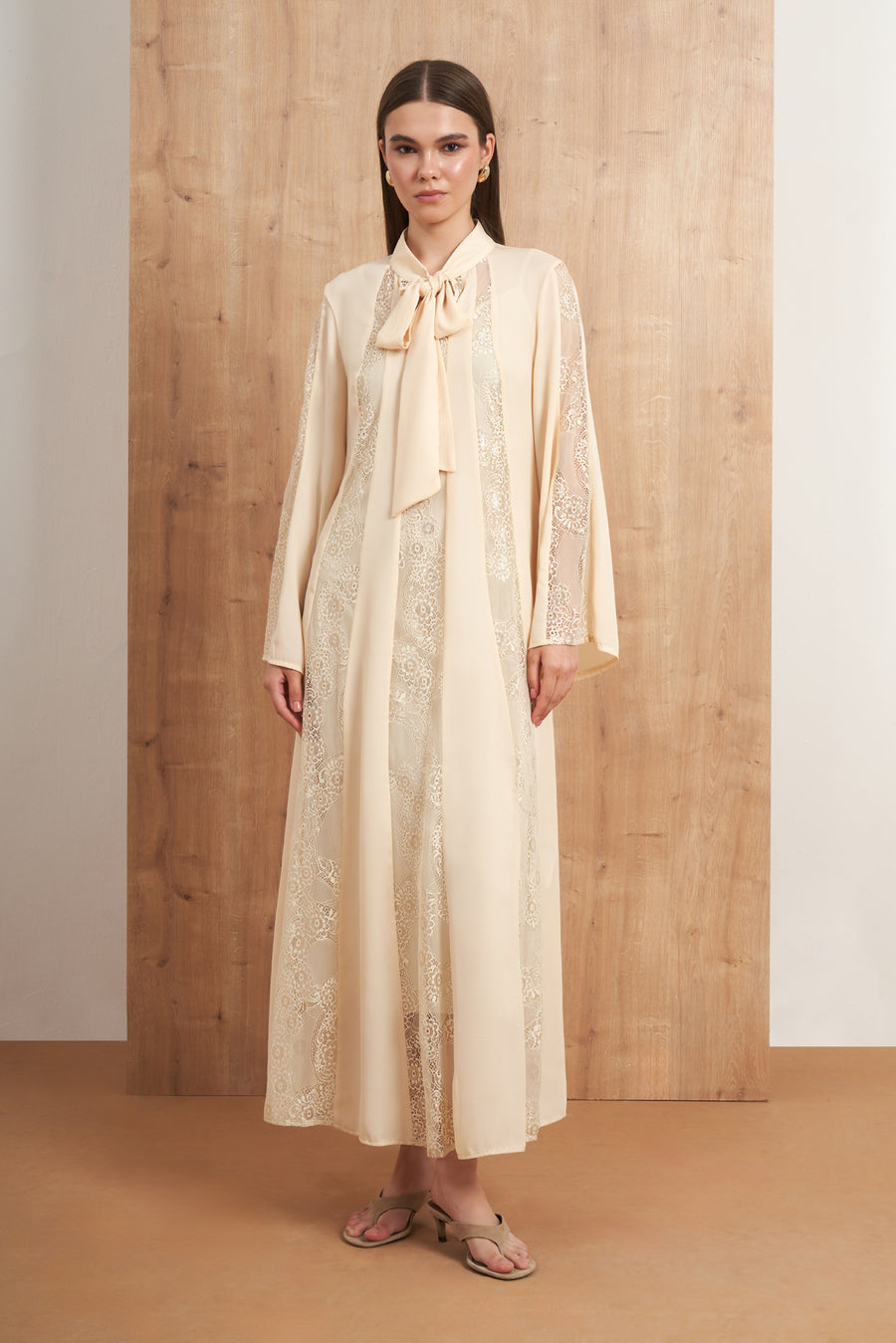 Tie Neck Lace Maxi Dress