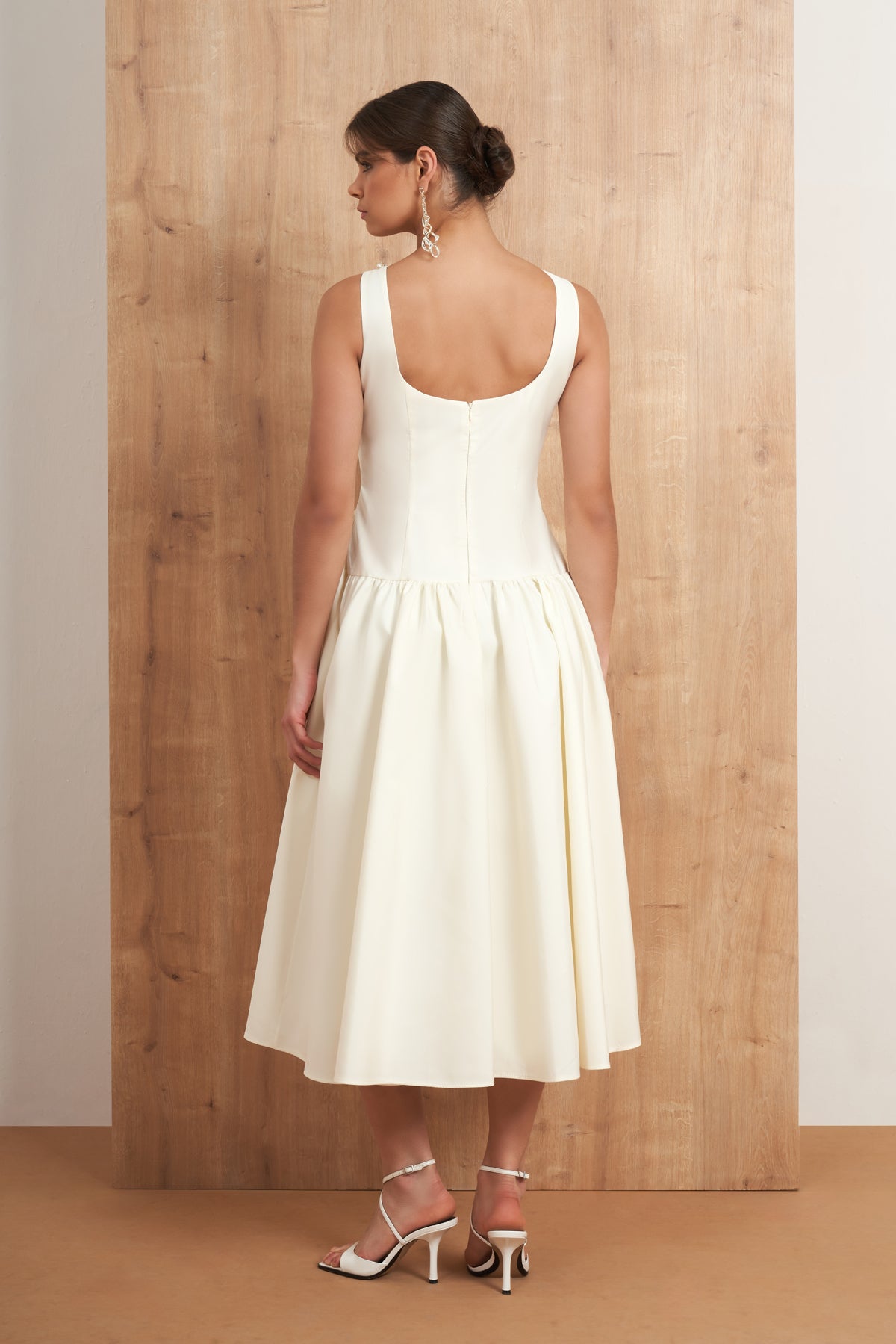 Crystal Neckline A-Line Midi Dress