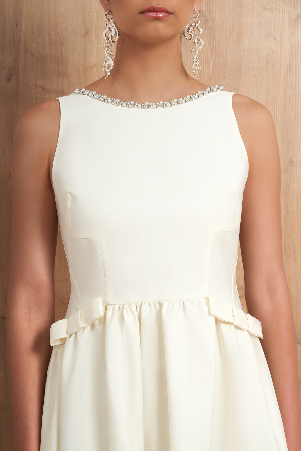 Crystal Neckline A-Line Midi Dress