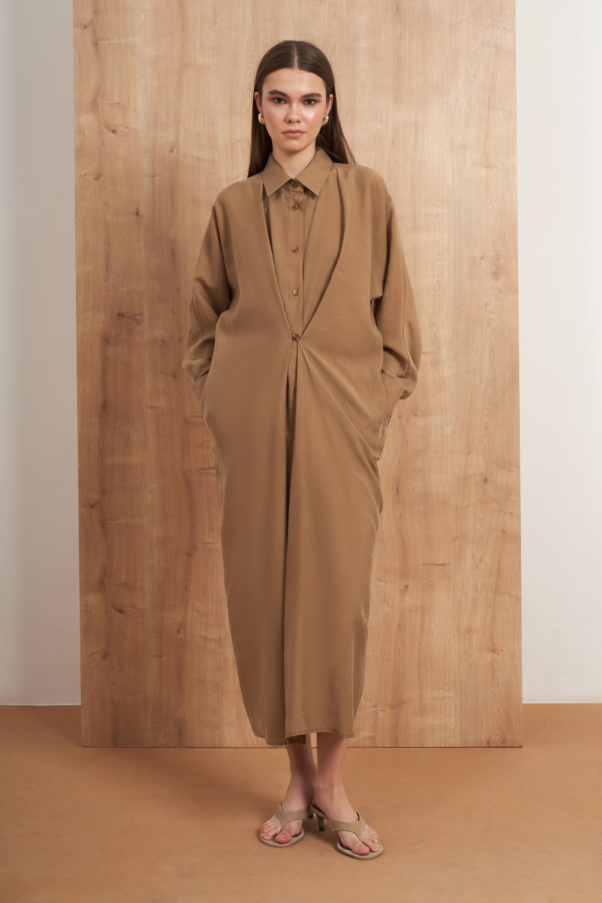 Draped Shirt Maxi Dress