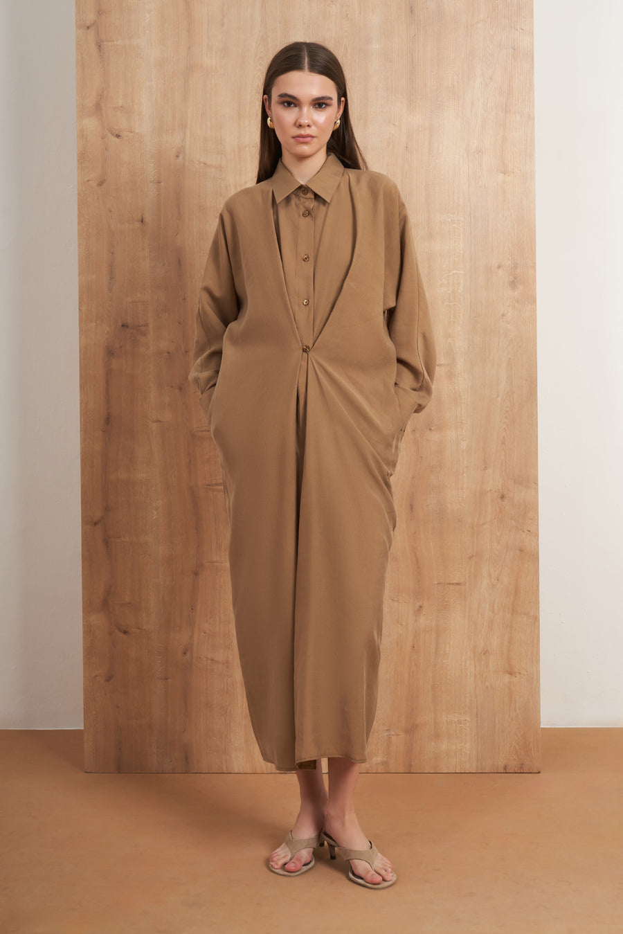Draped Shirt Maxi Dress