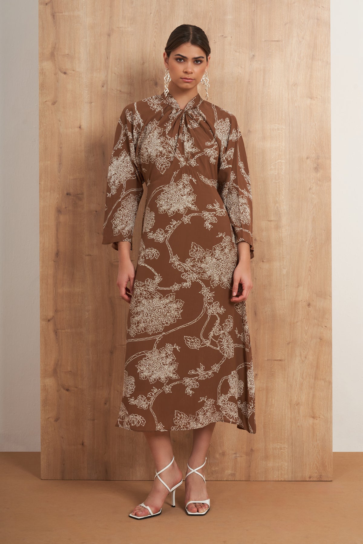 Tie-Neck Midi Dress