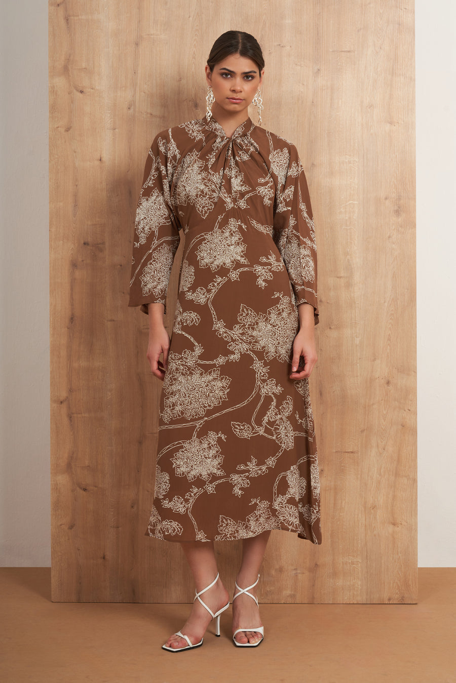 Tie-Neck Midi Dress