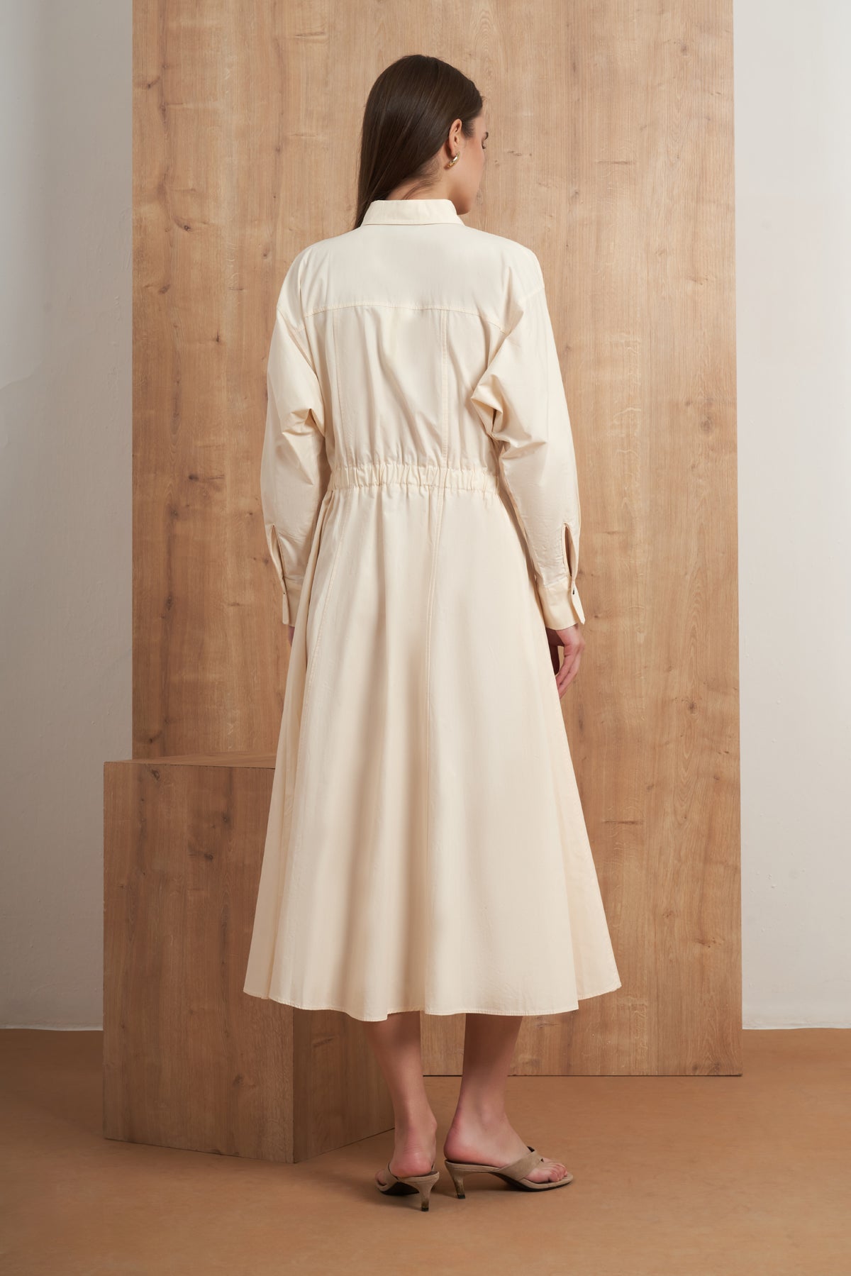 Button-Front Flared Shirt Dress