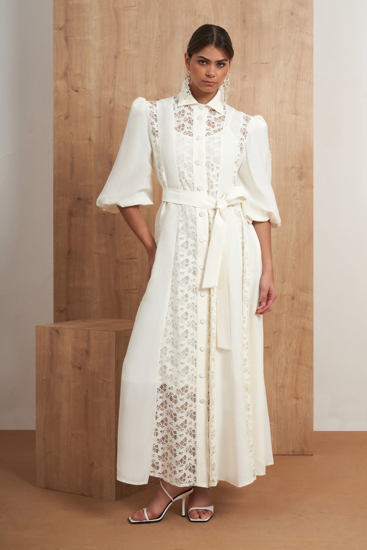 Lace Panel Belted Dress