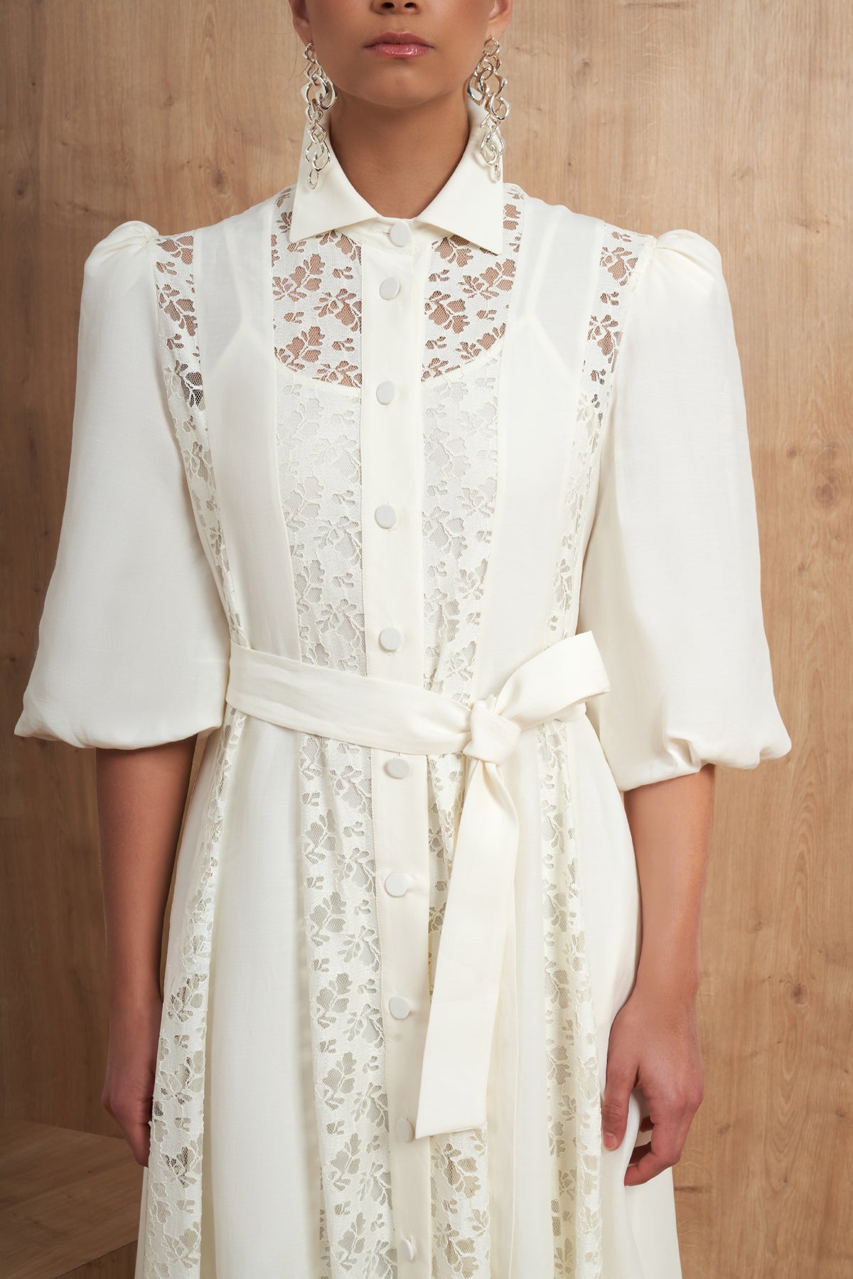 Lace Panel Belted Dress