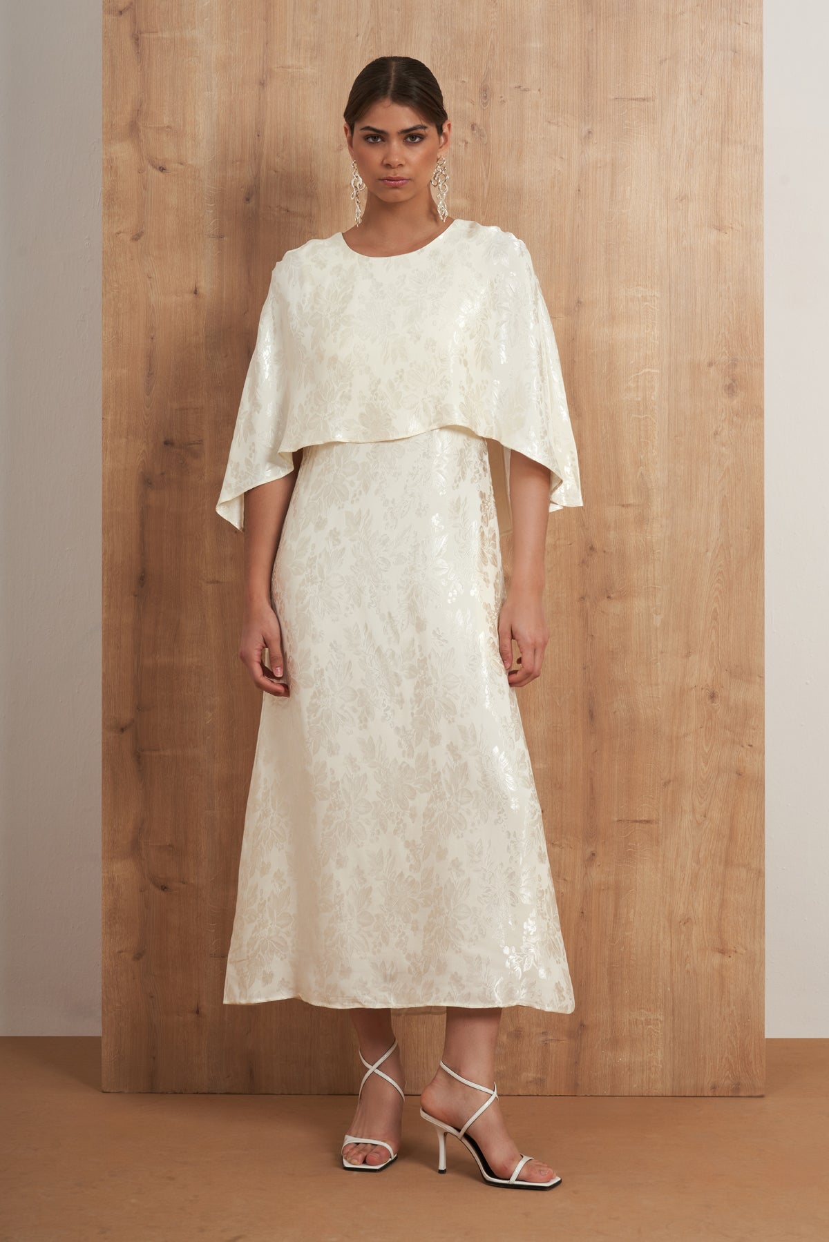 Floral Jacquard Cape Dress