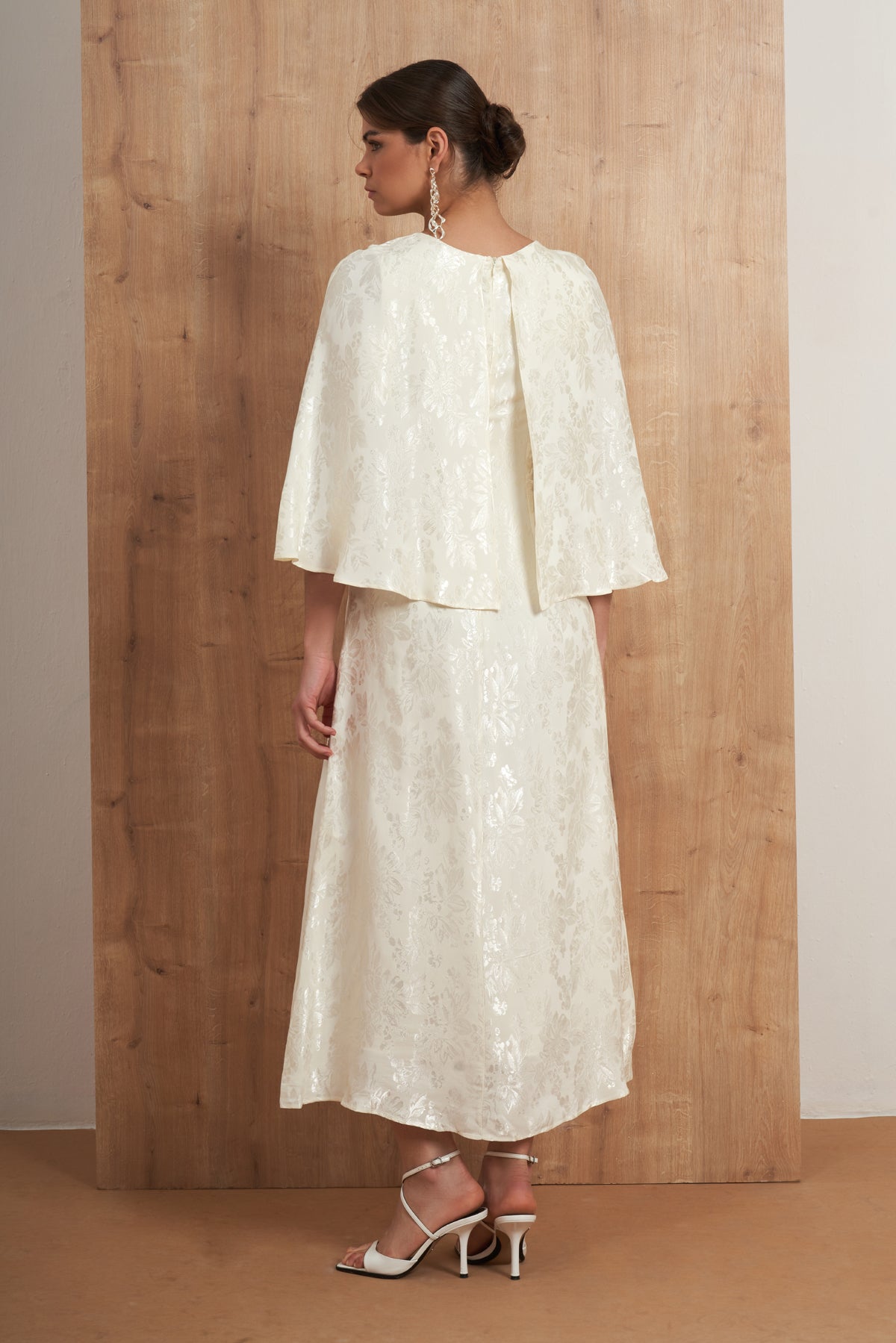Floral Jacquard Cape Dress