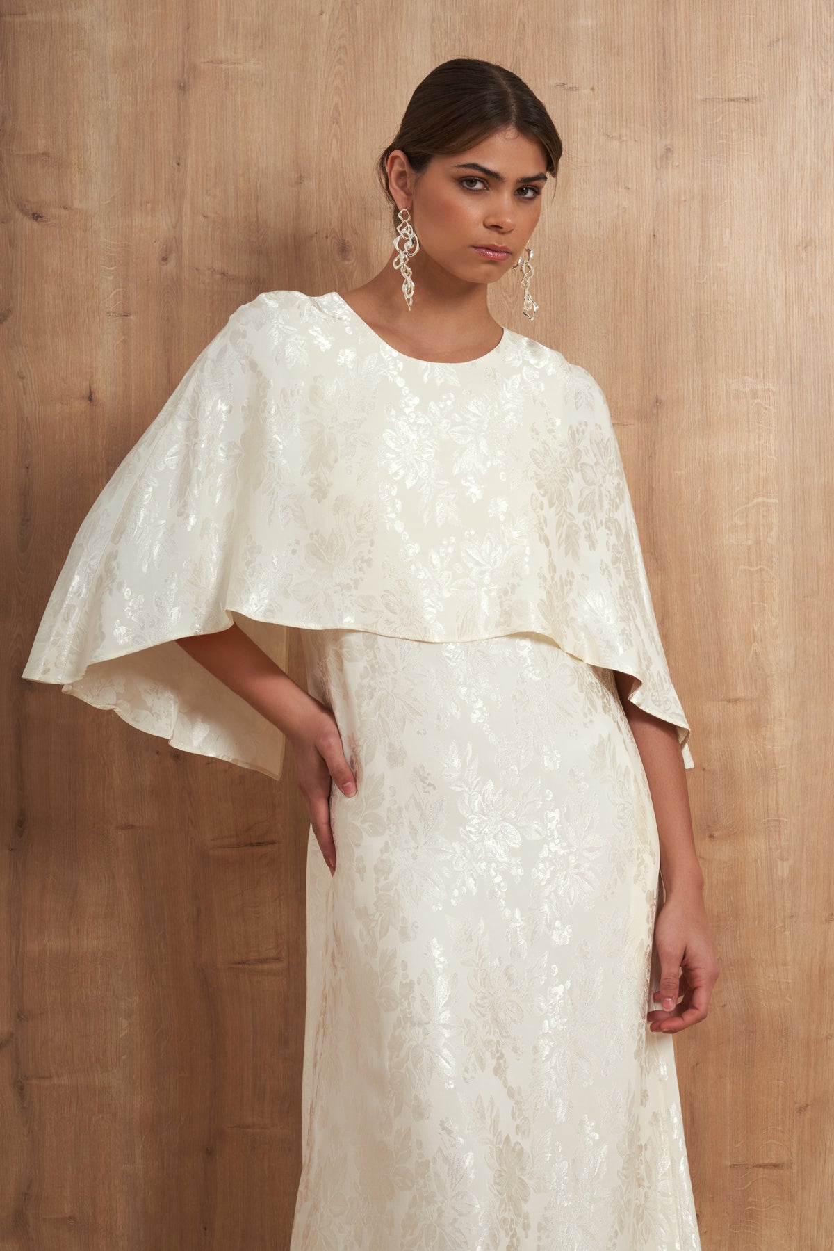 Floral Jacquard Cape Dress