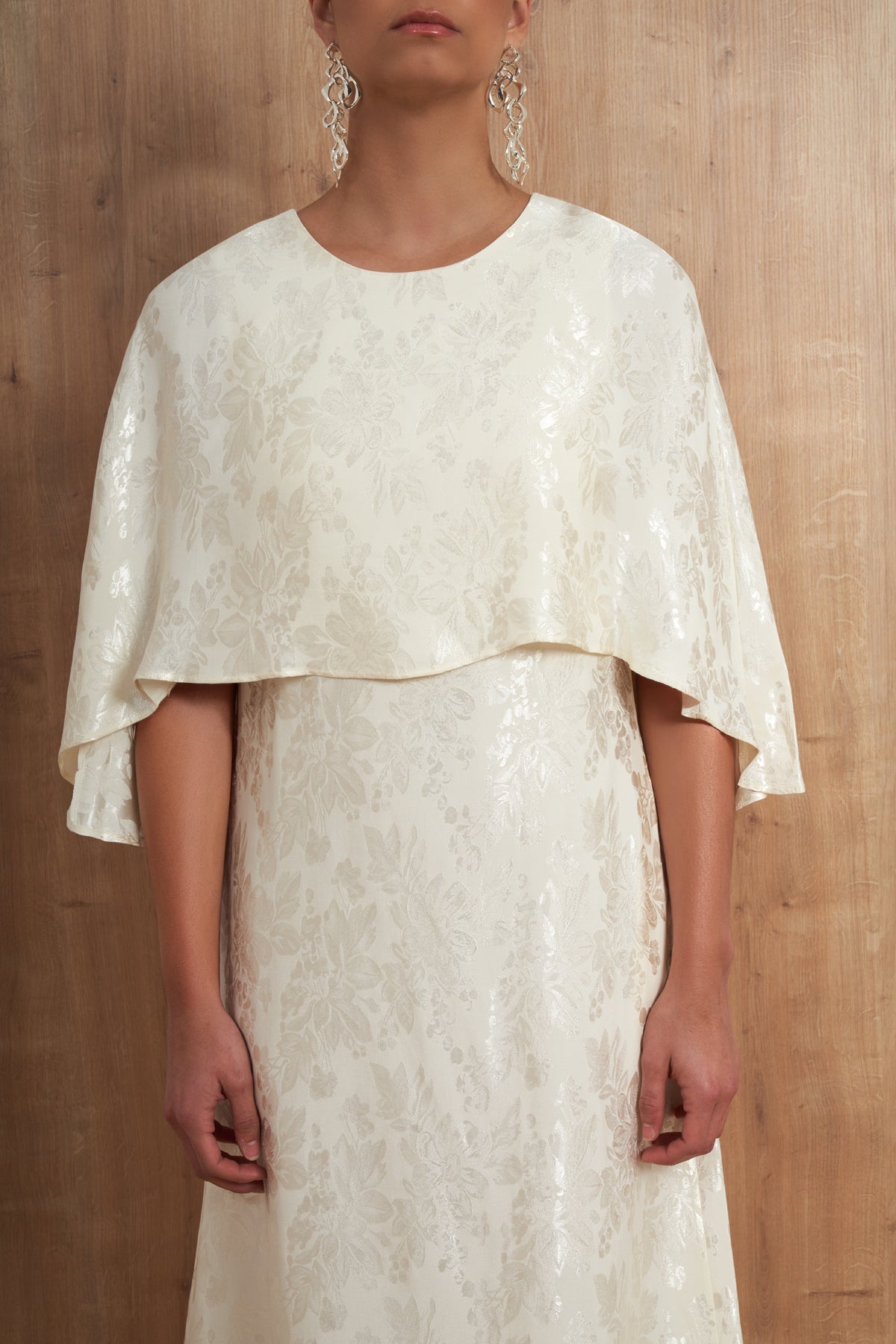 Floral Jacquard Cape Dress