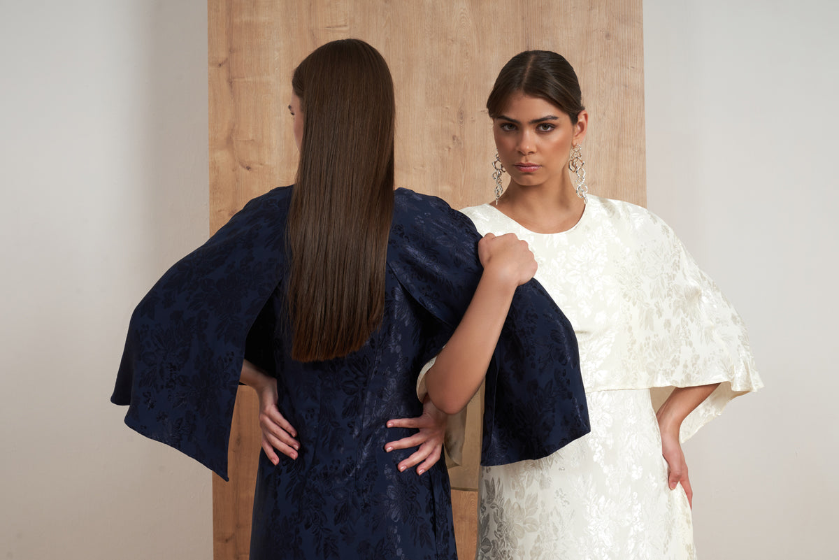 Floral Jacquard Cape Dress