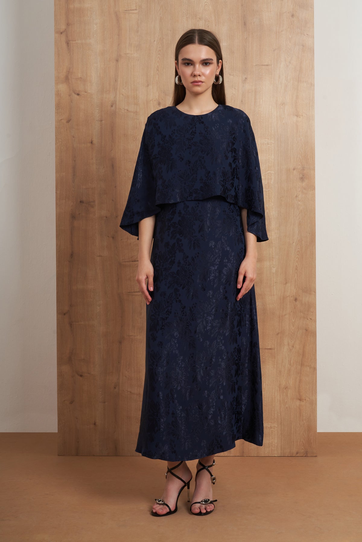 Floral Jacquard Cape Dress