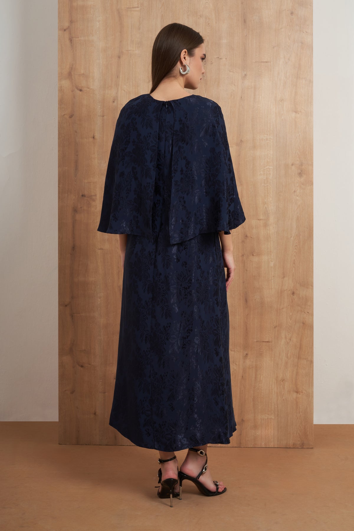 Floral Jacquard Cape Dress