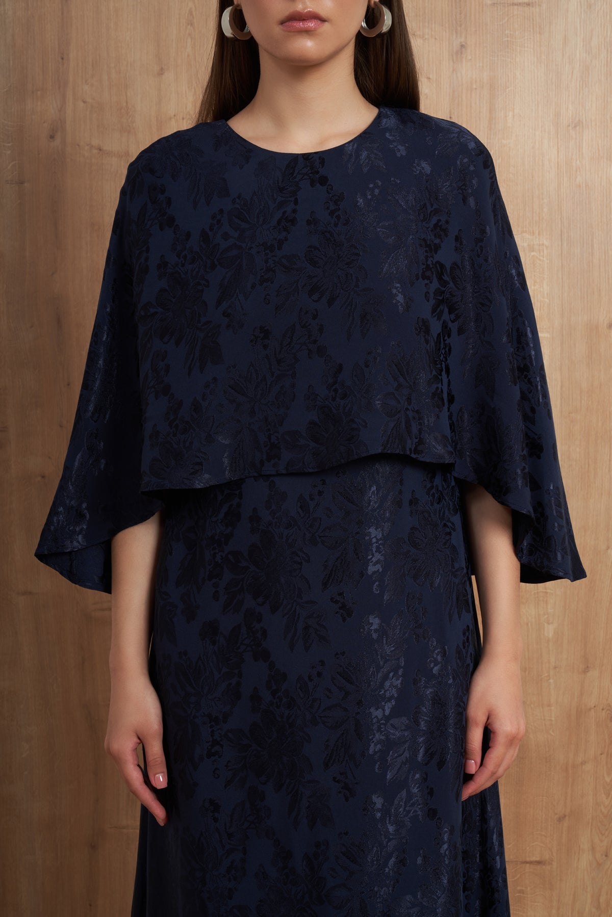 Floral Jacquard Cape Dress